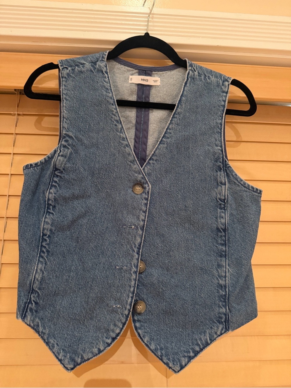 Mango Light Blue Denim Jacket with Navy Trim